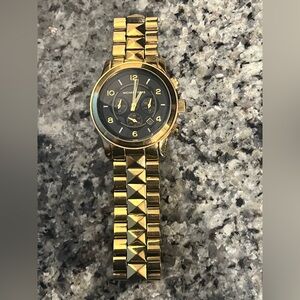 Michael Kors watch- gold band and rim, blue face